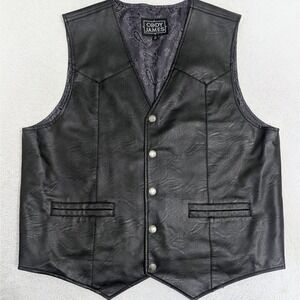 Cody James Vest Men's XL Black Faux Leather Vest Buffalo Nickel Snaps Pockets
